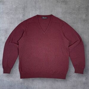 Brooks Brothers Lambswool V-Neck Sweater Burgundy Made In Great Britain Men's XL